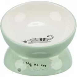 Keramická miska vyvýšená s motivem kočky, ergonomický tvar, 0,15 l / 13 cm, šalvěj/bílá TRIXIE