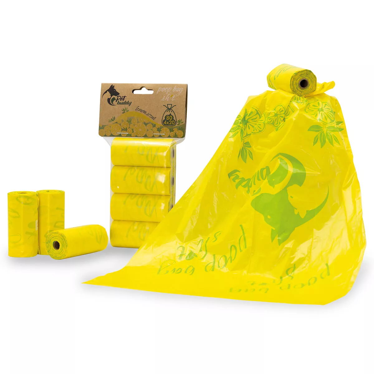 PetBuddy sáčky na exkrementy CITRON 4 role/ á 20 sáčků s potiskem a vůní Pet Buddy