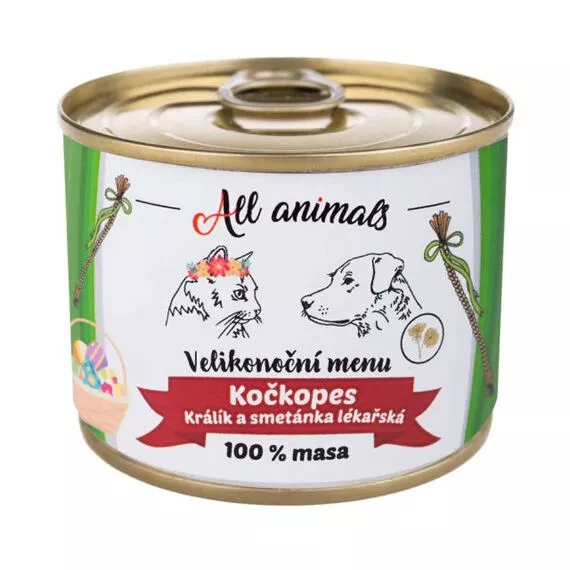 ALL ANIMALS Velikonoční menu KOČKOPES - limitovaná edice konzerva s králíkem a pampeliškou 200 g