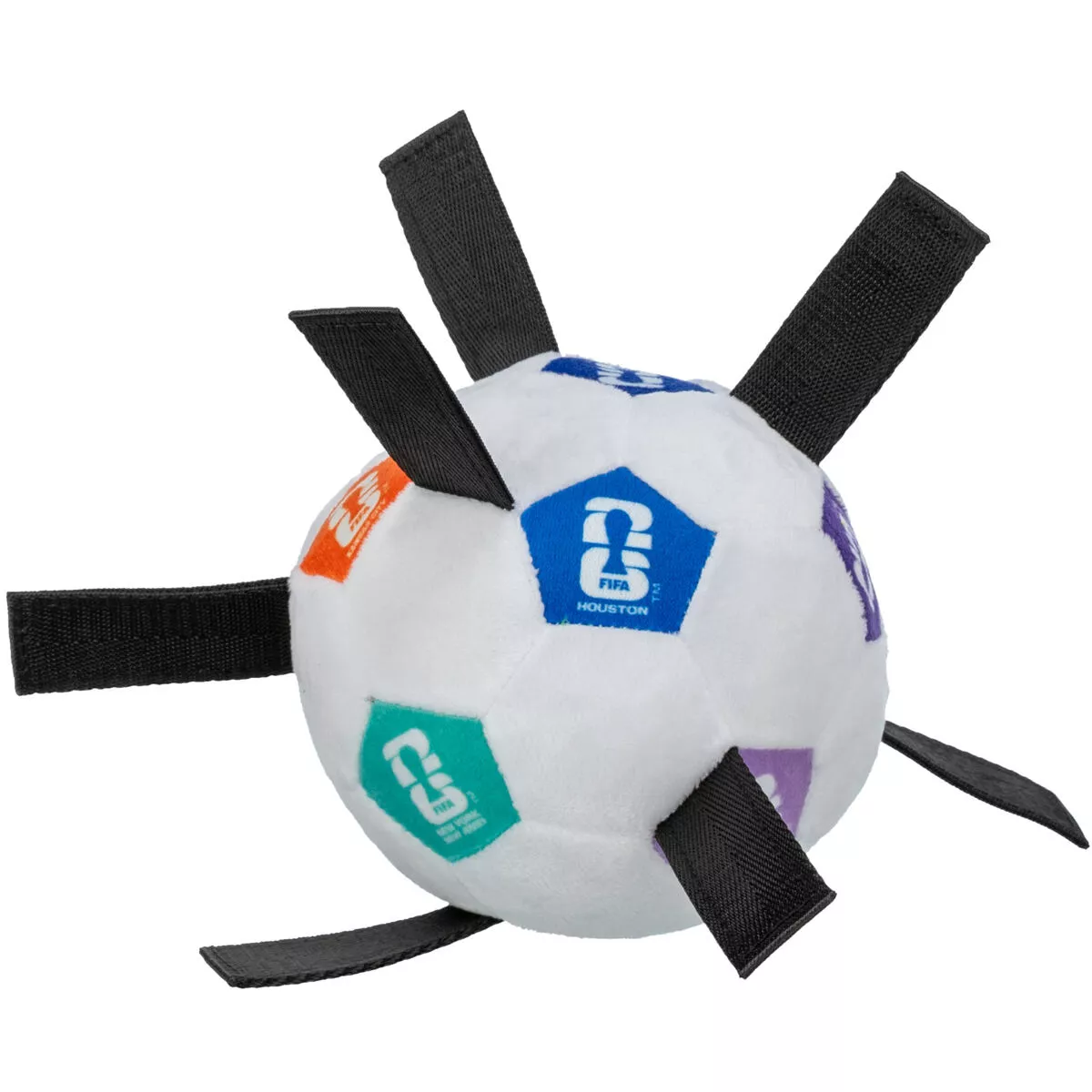 FIFA 2026 měkký aportovací míč s úchyty, 12 cm, bílá/barevná/černá - LIMITOVANÁ NABÍDKA TRIXIE