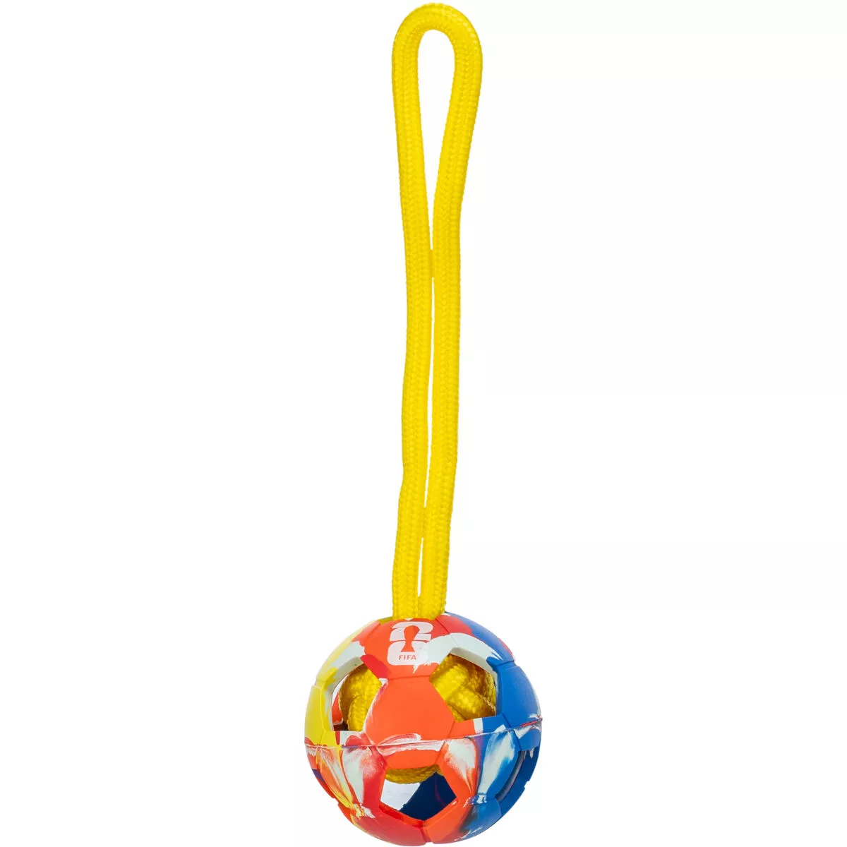 FIFA 2026 vrhací míč s lanem, 26 cm, tvrdá guma, bílá/černá/barevná - LIMITOVANÁ NABÍDKA TRIXIE
