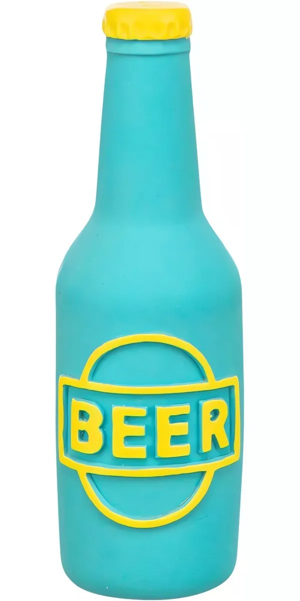 Beer bottle - pivní lahev, latexová hračka se zvukem 12,5 cm, modrá TRIXIE