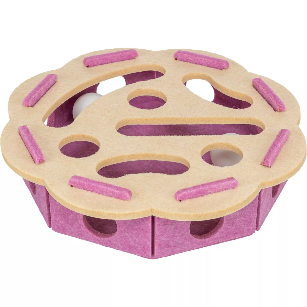 Interaktivní hra pro kočky Hole'n'Roll – květina, ø 30 × 7.5 cm, filc, růžová/béžová TRIXIE