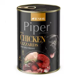 NEW PIPER JUNIOR s kuřecími žaludky a červenou řepou, konzerva pro štěňata, 400 g