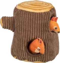 Pařez s veverkou, plyšová hračka pro psy, 16 cm, hnědá/oranžová