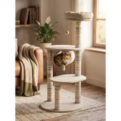 PetBuddy škrabadlo ARCO 55 x 55 x 121 cm, látka/sisalový koberec, béžová/proužky Pet Buddy