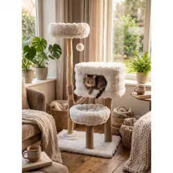 PetBuddy škrabadlo BRISIGHELLA 76 x 50 x 137 cm, hruškový strom/bubble plyš, krémová/přírodní Pet Buddy