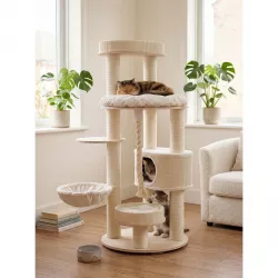 PetBuddy škrabadlo SCANNO 69 x 69 x 161 cm, plyš/sloupky s papírovým provazem, krémová/přírodní Pet Buddy
