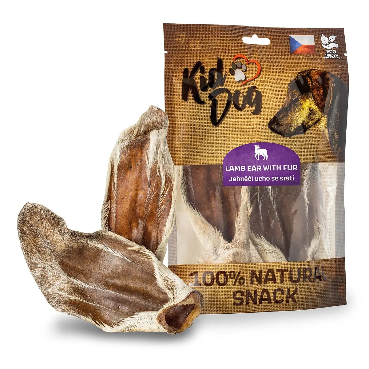 KIDDOG 100% Natural Snack, jehněčí ucho se srstí 12 - 16 cm / 2 ks