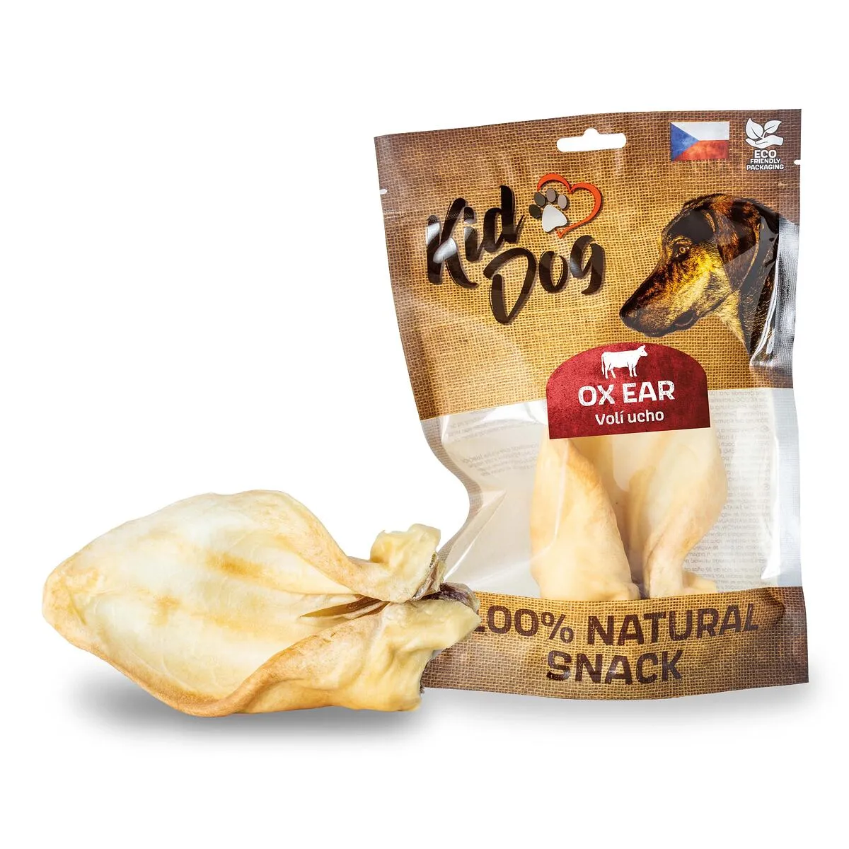 KIDDOG 100 % Natural Snack OX - volí ucho přírodní 17 cm - 1 ks/bal