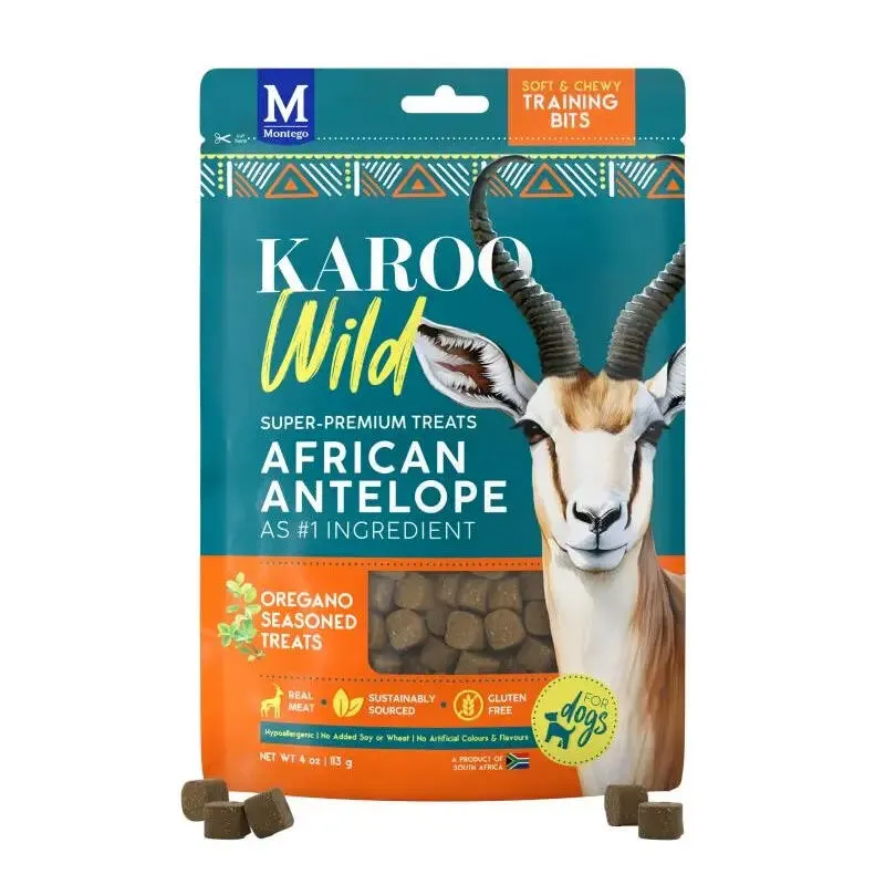 KAROO Wild African Antelope OREGANO, tréninkové kousky, antilopa s oreganem, 113 g Montego Pet Nutrition