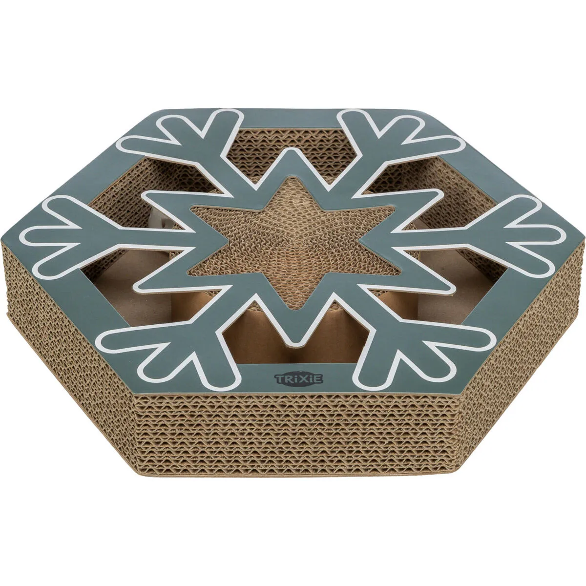 Xmas Snowflake, vánoční kartonové škrabadlo s míčky, 33 × 6 × 28 cm, petrolejová TRIXIE