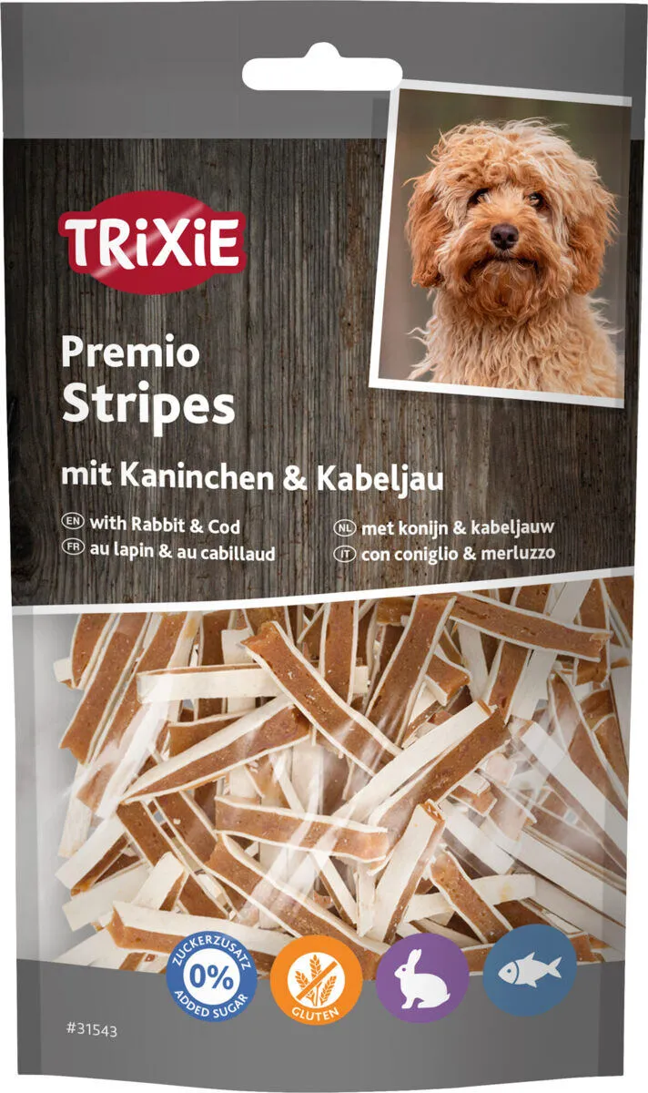 Premio Stripes, proužky s králíkem a treskou, 90 g TRIXIE
