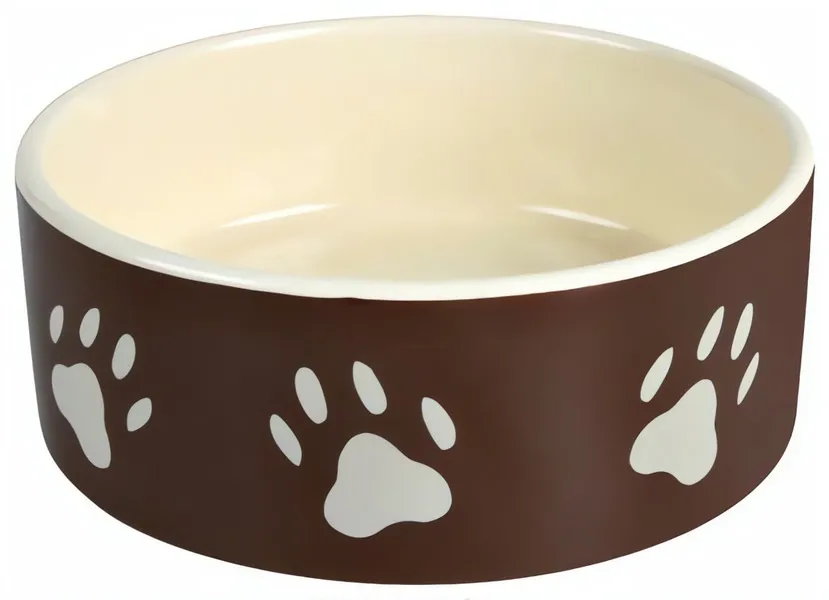 TRIXIE Keramická miska 0,3l/12cm - hnědá/bílá + motiv tlapky