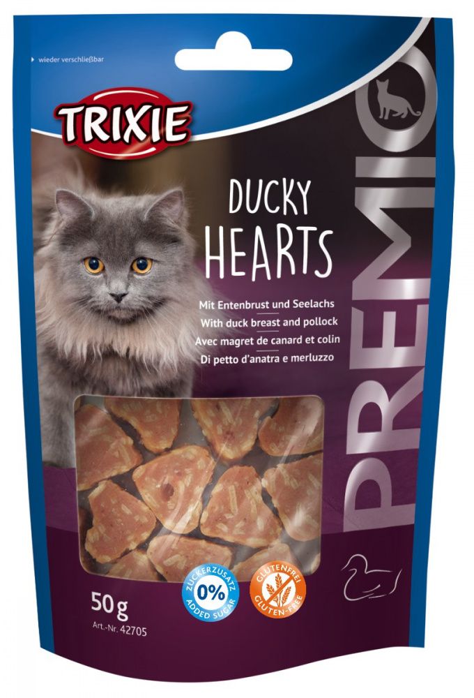Premio HEARTS light- srdíčka z kachních prsíček a lososa 50g TRIXIE