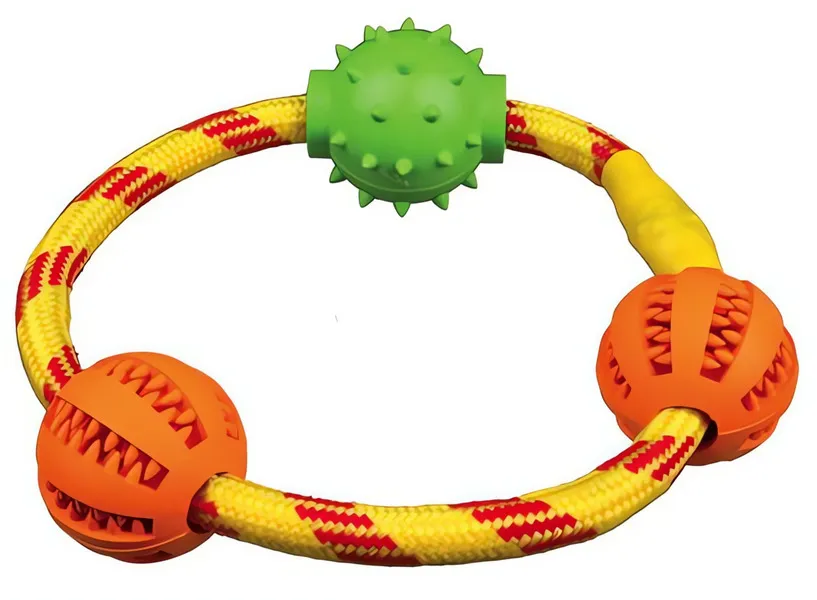 DENTAfun kroužek z lana se 3 míčky tvr.guma 20 cm TRIXIE