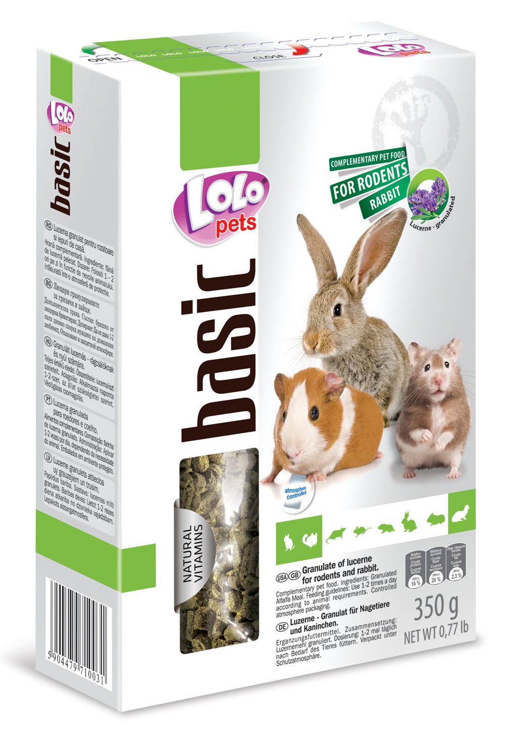 LOLO BASIC granulovaná vojtěška pro hlodavce 350 g krabička