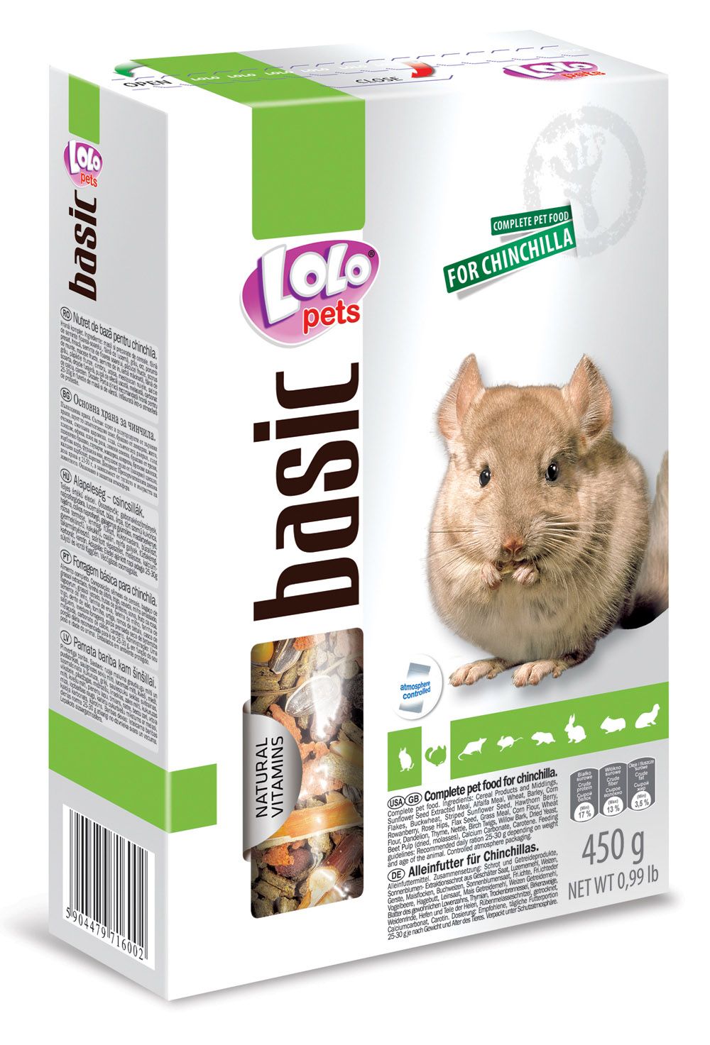 LOLO BASIC kompletní krmivo pro činčily 450 g krabička