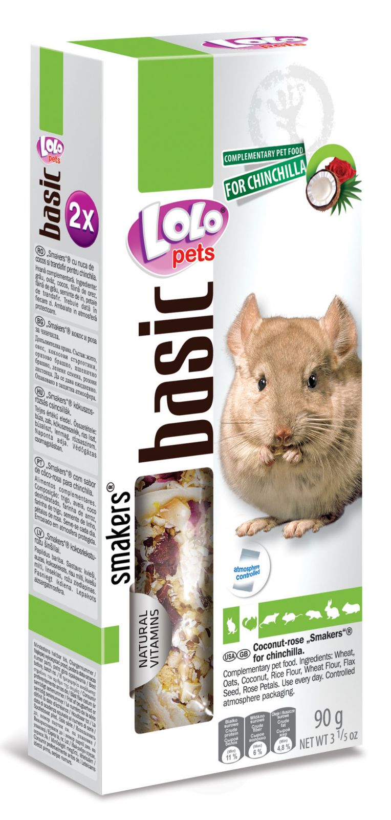 LOLO SMAKERS 2 klasy kokos a lístky růže pro činčily 90 g