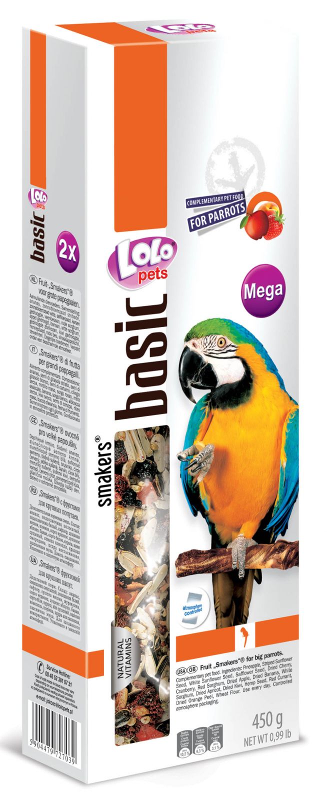 LOLO SMAKERS MEGA 2 klasy ovocné pro velké papoušky 450g