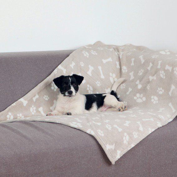 Plyšová deka KENNY 100x150 cm béžová s kostičkami a packami TRIXIE