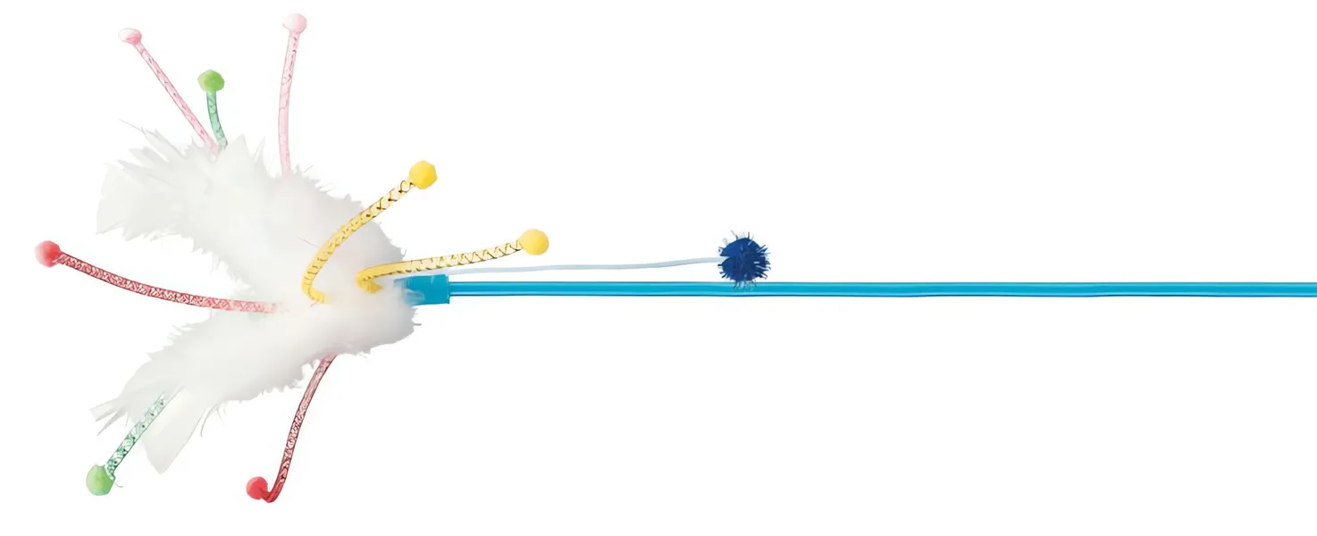 Škádlítko s peřím a provázky ukončené kuličkami, 41cm TRIXIE