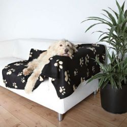 Flísová deka BARNEY 150x100cm, - černá s béžovými tlapkami TRIXIE