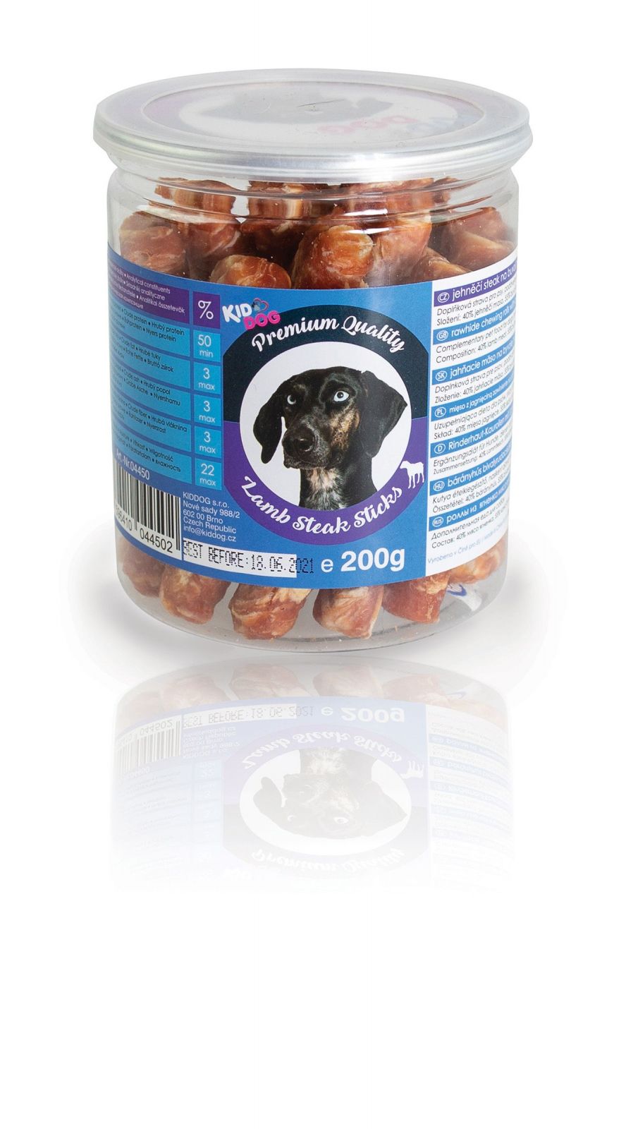 KIDDOG jehněčí steak na buvolí tyčince PREMIUM QUALITY 200g dóza