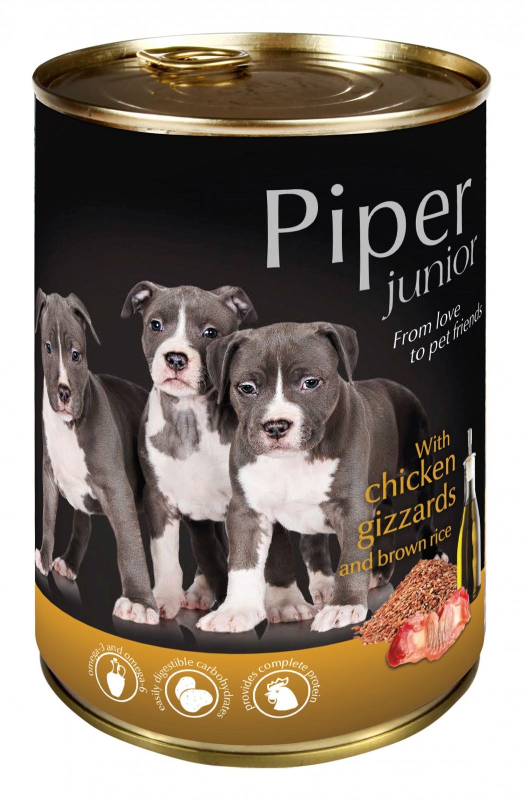 PIPER JUNIOR s kuřecími žaludky a hnědou rýží, konzerva pro štěňata 400g