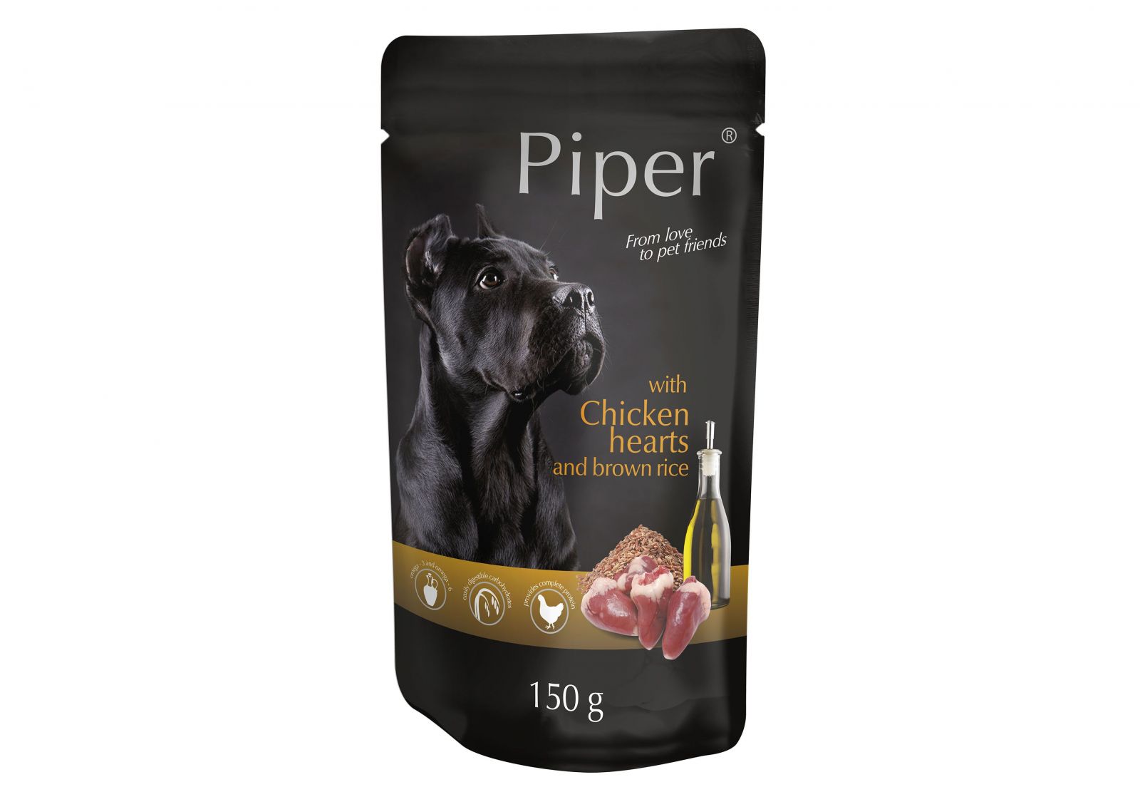 PIPER s kuřecími srdíčky a hnědou rýží, kapsička pro psy 150g