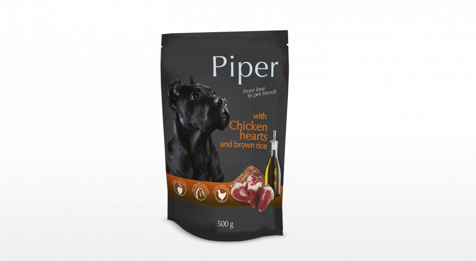 PIPER s kuřecími srdíčky a hnědou rýží, kapsička pro psy 500g