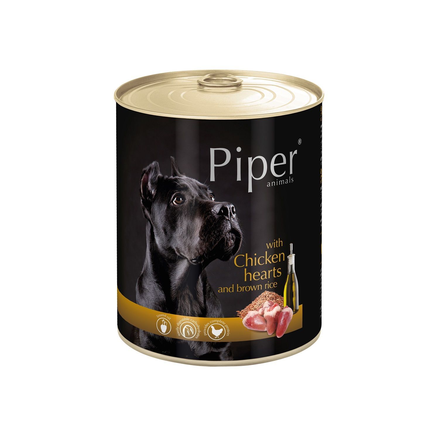 PIPER s kuřecími srdíčky a hnědou rýží, konzerva pro psy 800g