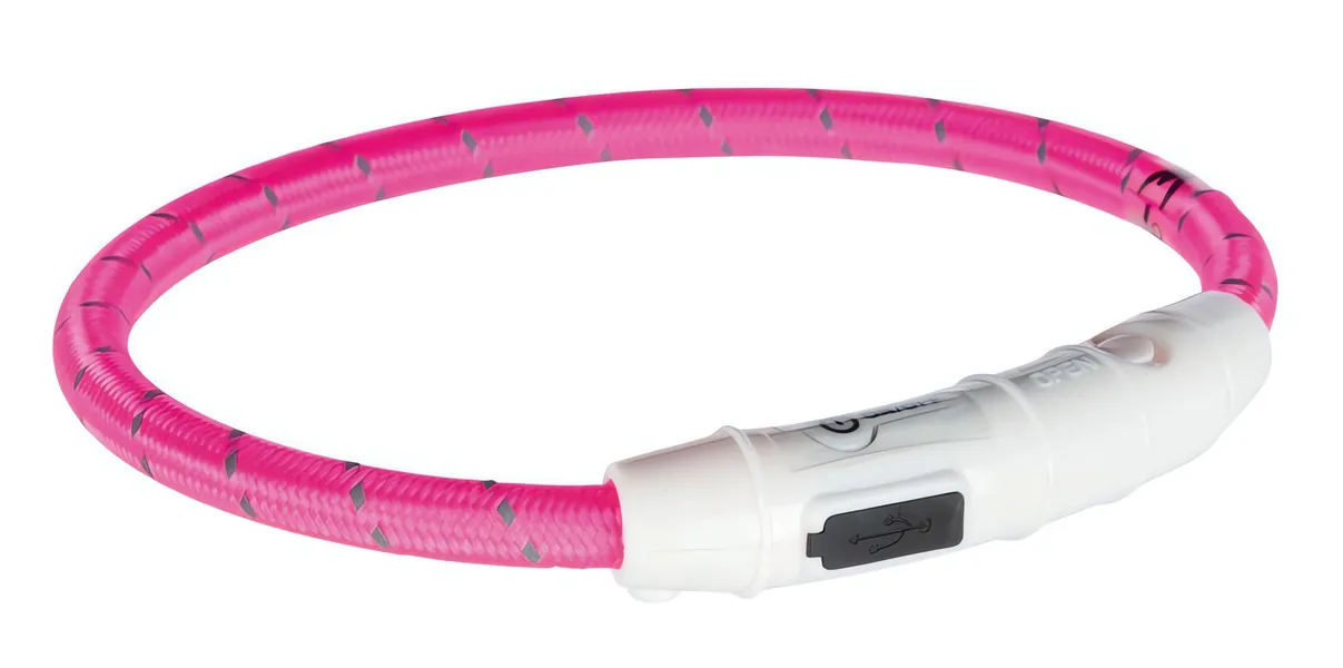 Svítící kroužek USB na krk L-XL 65 cm/7 mm růžový TRIXIE