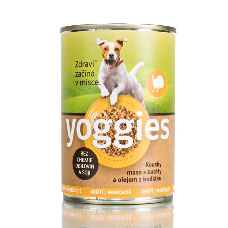 YOGGIES Dog Krůtí konzerva s batáty a bodl. olejem 400g