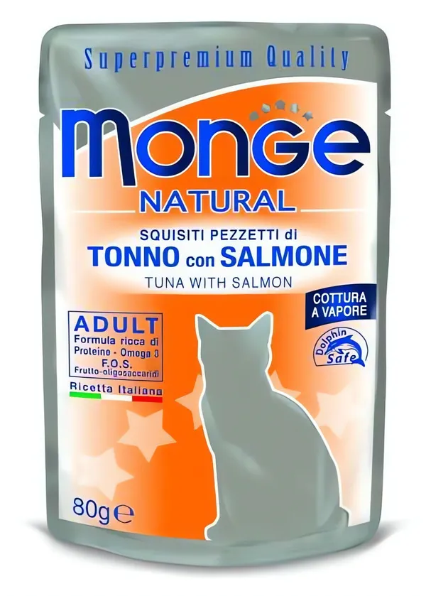 MONGE NATURAL kapsička tuňák v želé s lososem pro kočky 80 g